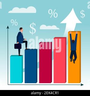 Der Geschäftsmann ist im Zeitplan. Der Zeitplan des Wachstums der Gewinne. Stock Vektor