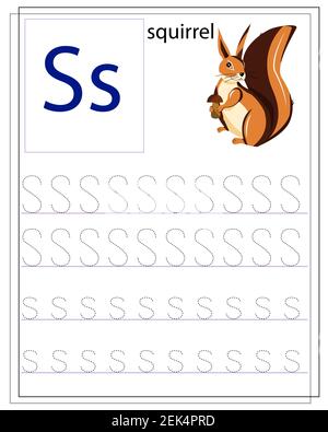 Ein Arbeitsblatt für Kinder mit dem Buchstaben S zum Erlernen des englischen Alphabets. Stock Vektor