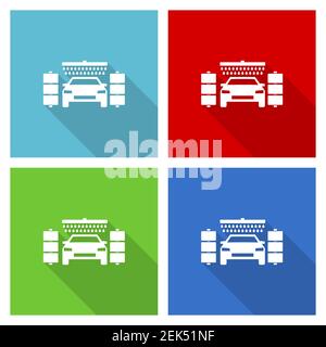 Autowäsche, Auto-Reinigung Service Icon-Set, flache Design-Vektor-Illustration in eps 10 für webdesign und mobile Anwendungen in vier Farboptionen Stock Vektor