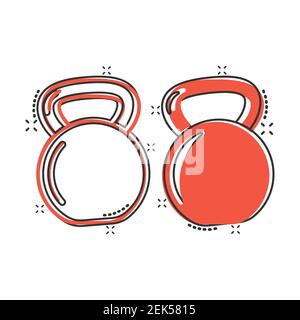 Kettlebell Icon im Comic-Stil. Langhantel Sportgeräte Cartoon Vektor-Illustration auf weißem isolierten Hintergrund. Kurzhantel Splash Effect Business Konz Stock Vektor