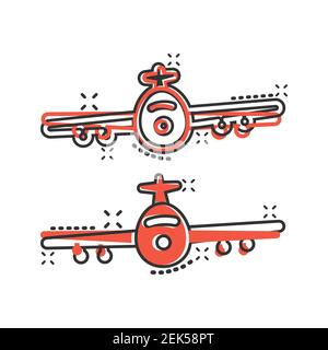 Flugzeug-Symbol im Comic-Stil. Flugzeug Cartoon Vektor Illustration auf weißem isolierten Hintergrund. Business Concept für den Spritzeffekt im Flugflugzeug. Stock Vektor