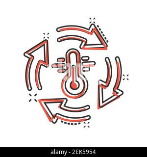 Thermometer Klimaregelung Symbol im Comic-Stil. Meteorologie Balance Cartoon Vektor Illustration auf weißem isolierten Hintergrund. Heiße, kalte Temperatur s Stock Vektor
