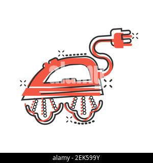Iron Icon im Comic-Stil. Wäscherei Ausrüstung Cartoon Vektor Illustration auf weißem Hintergrund isoliert. Business-Konzept mit Bügeleffekt. Stock Vektor