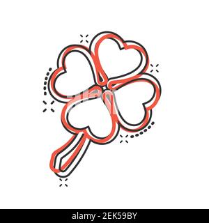 Vier Blatt Kleeblatt-Ikone im Comic-Stil. St Patricks Day Cartoon Vektor-Illustration auf weißem isolierten Hintergrund. Blume Form Splash Effekt Business Co Stock Vektor