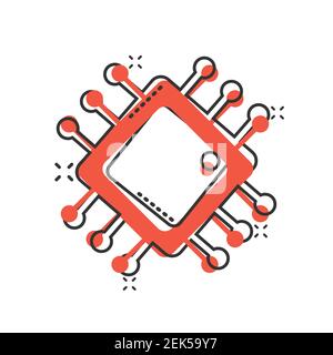 Computer cpu Icon im Comic Stil. Leiterplatte Cartoon Vektor Illustration auf weißem isolierten Hintergrund. Motherboard Chip Splash Effect Business Konz Stock Vektor