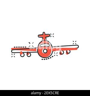 Flugzeug-Symbol im Comic-Stil. Flugzeug Cartoon Vektor Illustration auf weißem isolierten Hintergrund. Business Concept für den Spritzeffekt im Flugflugzeug. Stock Vektor