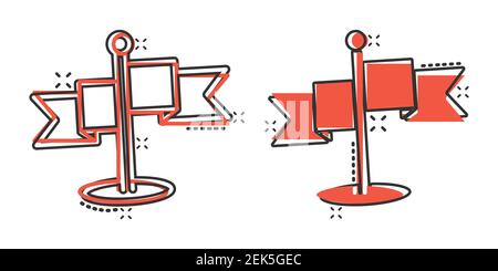 Flag Icon im Comic-Stil. PIN Cartoon Vektor-Illustration auf weißem isolierten Hintergrund. Geschäftskonzept Flaggenpole-Splash-Effekt. Stock Vektor