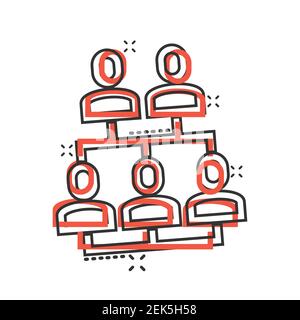 Unternehmensorganisation Diagramm mit Business People Vektor-Symbol im Comic-Stil. Menschen Zusammenarbeit Cartoon Illustration auf weißem Hintergrund. Teamwork sp Stock Vektor