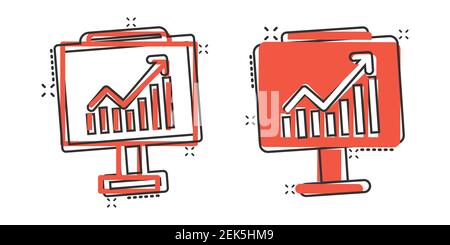 Wachstumdiagramm Symbol im Comic-Stil. Finanzen Diagramm Cartoon Vektor-Illustration auf weißem isolierten Hintergrund. Pfeil nach oben Splash-Effekt Geschäftskonzept. Stock Vektor