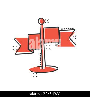 Flag Icon im Comic-Stil. PIN Cartoon Vektor-Illustration auf weißem isolierten Hintergrund. Geschäftskonzept Flaggenpole-Splash-Effekt. Stock Vektor