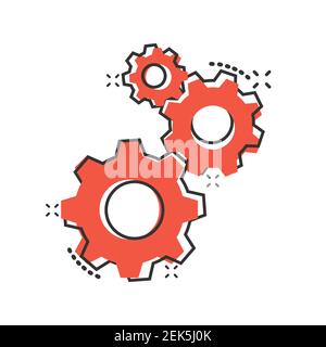 Getriebe Vektor-Symbol im Comic-Stil. Zahnrad Cartoon Illustration auf weißem isolierten Hintergrund. Geschäftskonzept Zahnrad-Zahnrad-Spritzeffekt. Stock Vektor