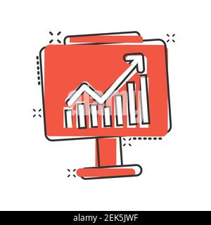 Wachstumdiagramm Symbol im Comic-Stil. Finanzen Diagramm Cartoon Vektor-Illustration auf weißem isolierten Hintergrund. Pfeil nach oben Splash-Effekt Geschäftskonzept. Stock Vektor