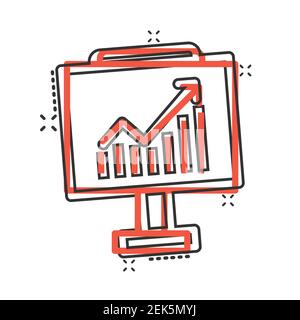 Wachstumdiagramm Symbol im Comic-Stil. Finanzen Diagramm Cartoon Vektor-Illustration auf weißem isolierten Hintergrund. Pfeil nach oben Splash-Effekt Geschäftskonzept. Stock Vektor