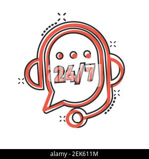 Helpdesk-Symbol im Comic-Stil. Kopfhörer Cartoon Vektorgrafik auf weißem isolierten Hintergrund. Chat-Operator 247 Splash-Effekt Geschäftskonzept. Stock Vektor