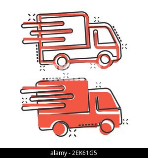 Lieferung LKW-Symbol im Comic-Stil. Van Cartoon Vektor-Illustration auf weißem Hintergrund isoliert. Geschäftskonzept mit Spritzeffekt für Cargo Car. Stock Vektor