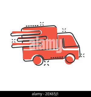 Lieferung LKW-Symbol im Comic-Stil. Van Cartoon Vektor-Illustration auf weißem Hintergrund isoliert. Geschäftskonzept mit Spritzeffekt für Cargo Car. Stock Vektor