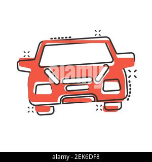 Auto-Symbol im Comic-Stil. Automobil-Fahrzeug Cartoon Vektor-Illustration auf weißem isolierten Hintergrund. Geschäftskonzept mit Spritzeffekt. Stock Vektor