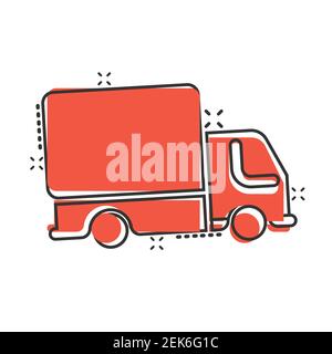 Lieferung LKW-Symbol im Comic-Stil. Van Cartoon Vektor-Illustration auf weißem Hintergrund isoliert. Geschäftskonzept mit Spritzeffekt für Cargo Car. Stock Vektor