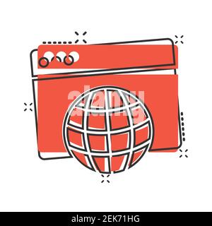 Website Domain-Symbol im Comic-Stil. Globale Internet-Adresse Cartoon Vektor Illustration auf weißem Hintergrund isoliert. Server-Splash-Effekt für Unternehmensunternehmen Stock Vektor
