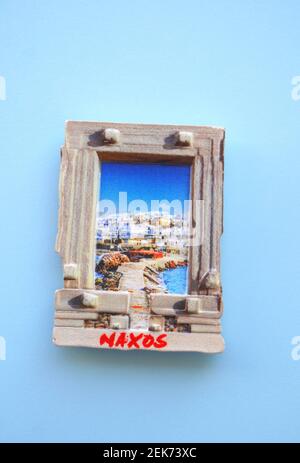 Kühlschrankmagnet der griechischen Insel Naxos, Griechenland Stockfoto