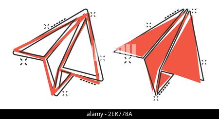 Papier Flugzeug Symbol im Comic-Stil. Gesendete Nachricht Cartoon Vektor-Illustration auf weißem isolierten Hintergrund. Geschäftskonzept für den Splash-Effekt von Air sms. Stock Vektor