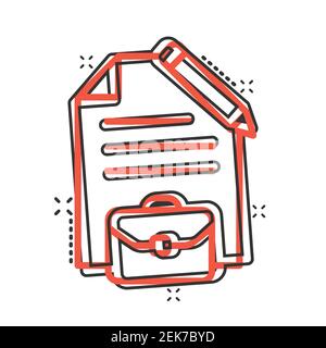 Dokumentnotiz mit Stiftsymbol im Comic-Stil. Papier Blatt Bleistift und Aktentasche Cartoon Vektor-Illustration auf weißem Hintergrund. Notizblock Dokument Splash Stock Vektor