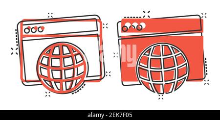 Website Domain-Symbol im Comic-Stil. Globale Internet-Adresse Cartoon Vektor Illustration auf weißem Hintergrund isoliert. Server-Splash-Effekt für Unternehmensunternehmen Stock Vektor