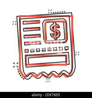 Money Check Icon im Comic-Stil. Checkbook Cartoon Vektor-Illustration auf weißem Hintergrund isoliert. Geschäftskonzept mit Splash-Effekt für Finanzierungsgutscheine. Stock Vektor