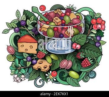 Früchte, Beeren, Süßigkeiten handgezeichnete Illustration Stockfoto