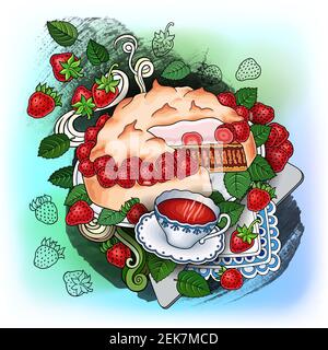 Süßigkeiten, Beeren, Früchte, Getränke Illustration Stockfoto