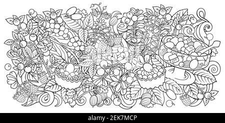 Früchte, Beeren, Süßigkeiten handgezeichnete Illustration Stockfoto