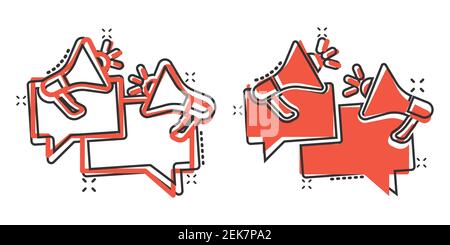 Sprechblase mit Megaphon-Symbol im Comic-Stil. Dialogfeld Cartoon Vektor-Illustration auf weißem isolierten Hintergrund. Bullhorn Lautsprecher Spritzer effektiv Stock Vektor