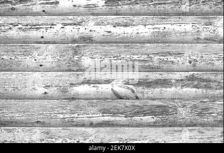 Holzwand aus weiß bemalten Stämmen. Fototextur im frontalen Hintergrund Stockfoto