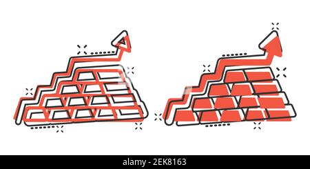 Gold Stack Preissteigerung Symbol im Comic-Stil. Silber Ziegelstein Diagramm Cartoon Vektor-Illustration auf weißem isolierten Hintergrund. Metal Banking Splash eff Stock Vektor