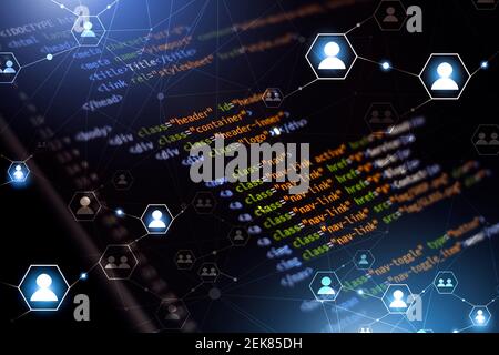 html-Programmierung Web-Codiersprache für Website-Front-End. Mischen Medien Hintergrund Stockfoto