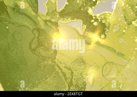 Abstraktes Marmormuster in Olivgrün und Gold mit Glitzern. Vektor Hintergrund in Alkoholtinte Technik mit Glitzer. Vorlage für Banner, Poster desigig Stock Vektor