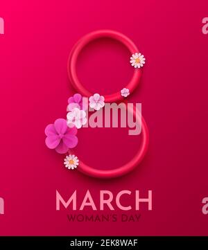 Glückwunschkarte zum Frauentag. 8 März Moderne Hintergrunddesign mit Blumen. Vektorgrafik. Stock Vektor