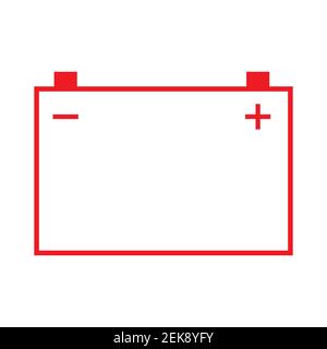 Rote Zeichen in der Autobatterie Symbol auf weißem Hintergrund Vektor. Stockfoto