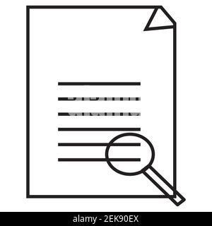 Datei- und Dokumentpapier und ein Lupensymbol auf weißem Hintergrundvektor. Stockfoto