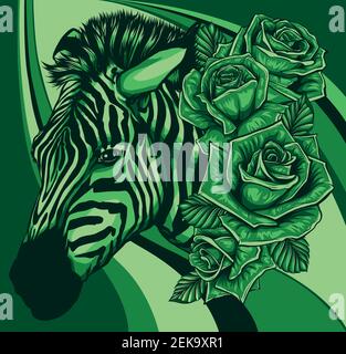 vektor-Illustration mit niedlichen Zebra mit Rosen Stock Vektor