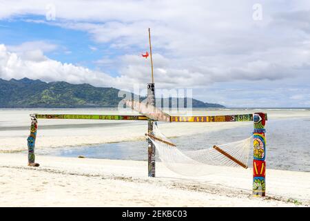 Gili Air Island im Indischen Ozean. 03.01.2017 Strandkomfort. Landschaft für den Strand. Von Hand hergestellt. Stockfoto