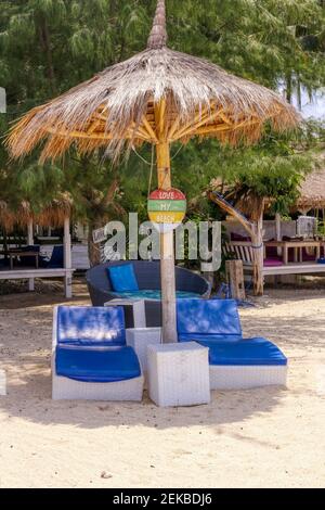 Gili Air Island im Indischen Ozean. 03.01.2017 das Hotel und die Umgebung. Umweltfreundliche Insel. Stockfoto