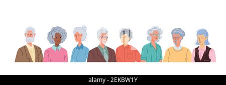 Flat Cartoon ältere Charaktere setzen Vektor Illustration Konzept Stock Vektor