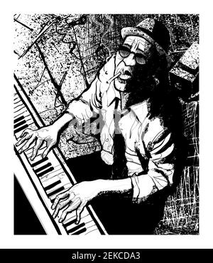 Piano Jazz - männliche Pianistin üben - Vektor-Illustration Stock Vektor