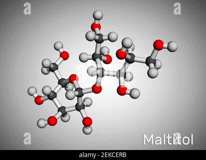 Maltitol-Molekül. Es ist Süßstoff, Zuckerersatz, Polyol, Zuckeralkohol. Molekularmodell. 3D Rendern. 3D Abbildung Stockfoto