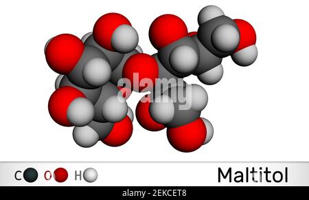 Maltitol-Molekül. Es ist Süßstoff, Zuckerersatz, Polyol, Zuckeralkohol. Molekularmodell. 3D Rendern. 3D Abbildung Stockfoto