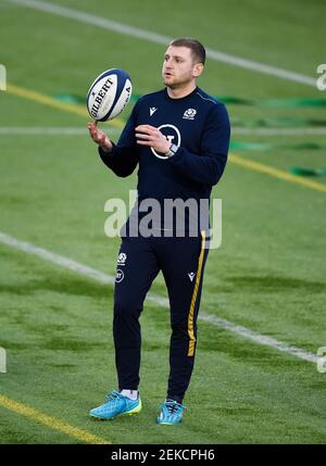 Guinness Six Nations Rugby 23rd. Februar 2021: Schottlands Finn Russell während des Squad-Trainings im Oriam Sportzentrum, Riccarton, Edinburgh, Schottland, Großbritannien. Quelle: Ian Rutherford/Alamy Live News. Stockfoto