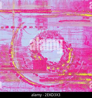 Abstrakte Illustration rosa blau Stoff applique. Leinwand mit ethnischem Hintergrund Stockfoto