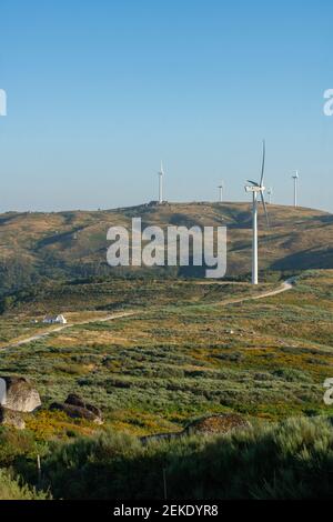 Windkraftanlagen eolische erneuerbare Energie in Fafe Landschaft, Portugal Stockfoto