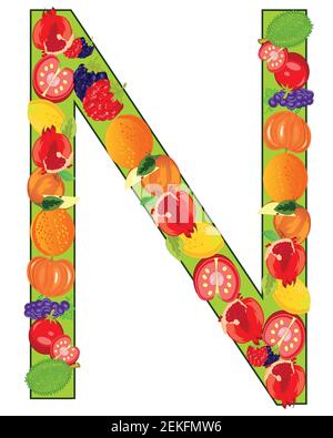 Vektor-Illustration englische Buchstaben N von Gemüse und Obst Stock Vektor